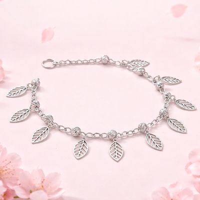 Pulsera Hojas Fancy mide 7” en Plata 925 Mexicana 