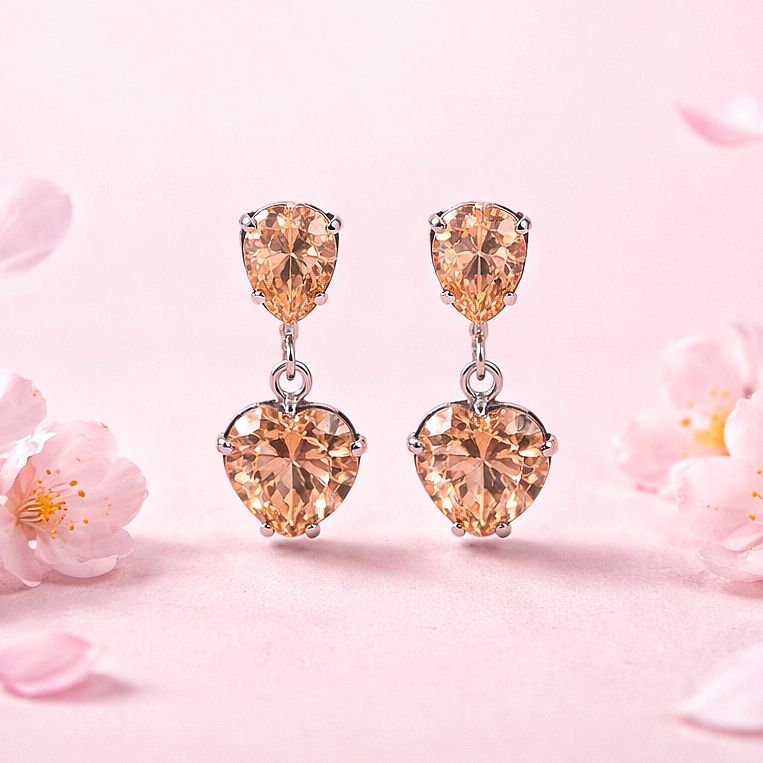 Arete Colgante Corazon 8mm 2cm de largo, Ambar  Broche de mariposa Plata 925 MX