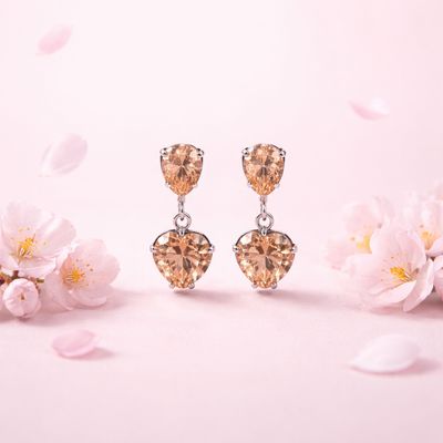 Arete Colgante Corazon 8mm 2cm de largo, Ambar  Broche de mariposa Plata 925 MX