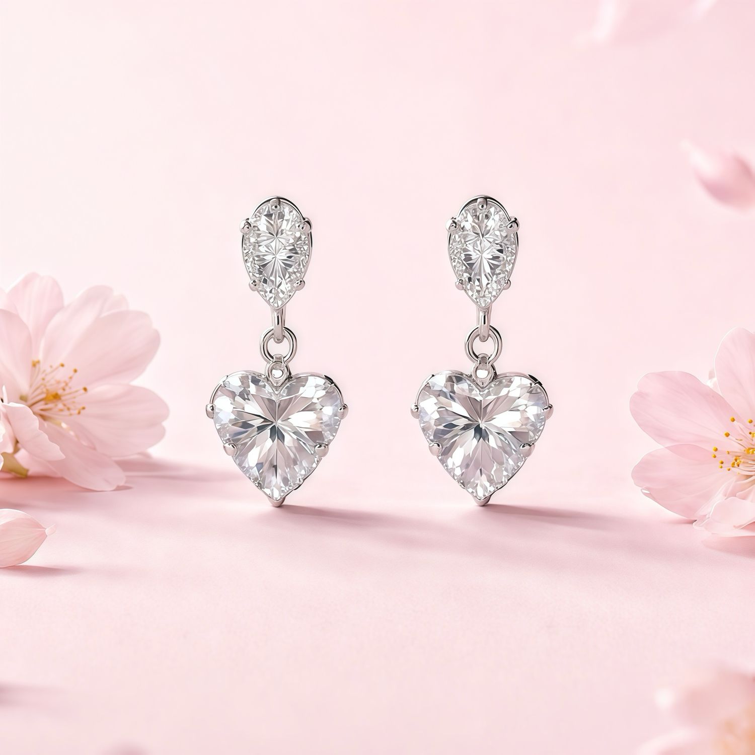 Arete Colgante Corazon 8mm 2cm de largo, Blanco Broche de mariposa Plata 925 MX