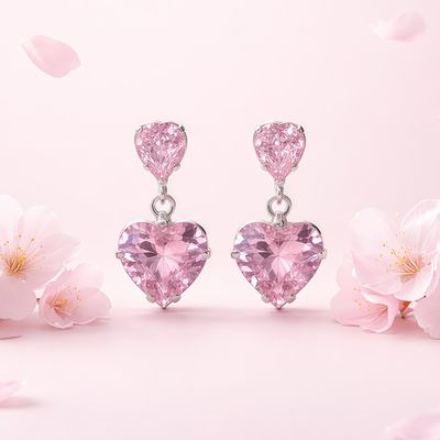 Arete Colgante Corazon 8mm 2cm de largo, Rosa  Broche de mariposa Plata 925 MX