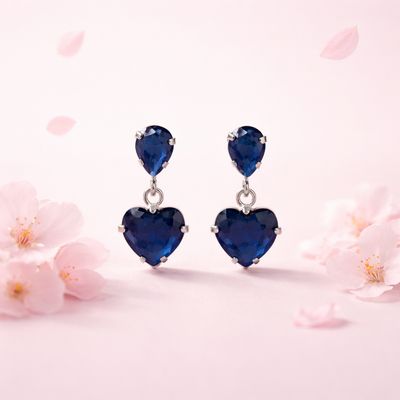 Arete Colgante Corazon 8mm 2cm de largo, Navy  Broche de mariposa Plata 925 MX