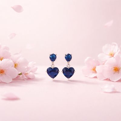 Arete Colgante Corazon 8mm 2cm de largo, Navy  Broche de mariposa Plata 925 MX