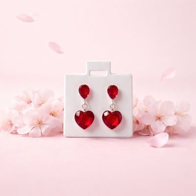 Arete Colgante Corazon 8mm 2cm de largo, Rojo  Broche de mariposa Plata 925 MX