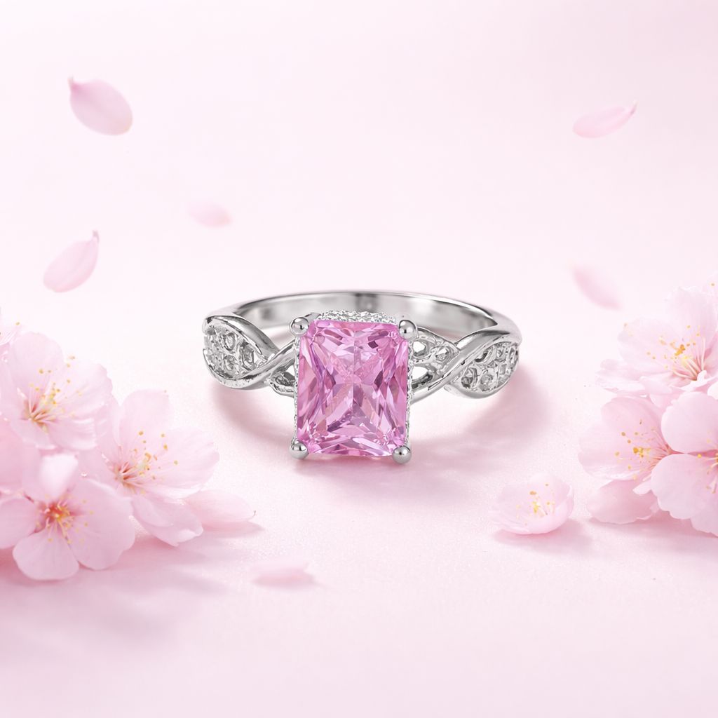 Anillo Infinito Corte Princesa 10mm, Color Rosa Plata 925 MX