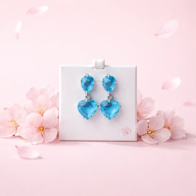 Arete Colgante Corazon 8mm 2cm de largo, Azul Broche de mariposa Plata 925 MX