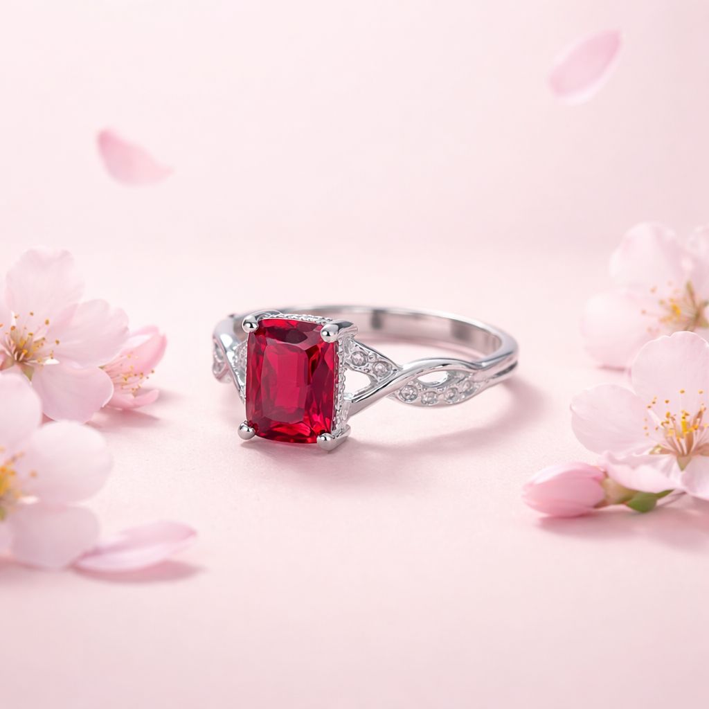 Anillo Infinito Corte Princesa 10mm, Color Rojo Plata 925 MX