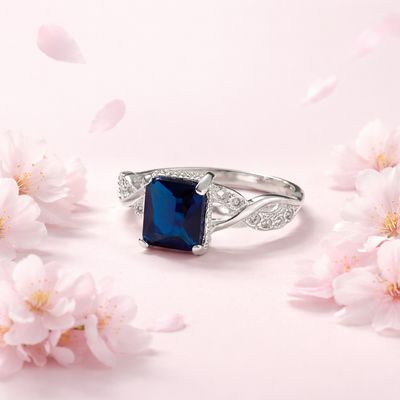 Anillo Infinito Corte Princesa 10mm, Color NAVY Plata 925 MX