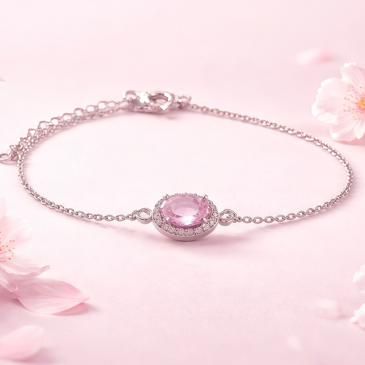 Pulsera Estilo princesa Rosa Plata 925 Mx 