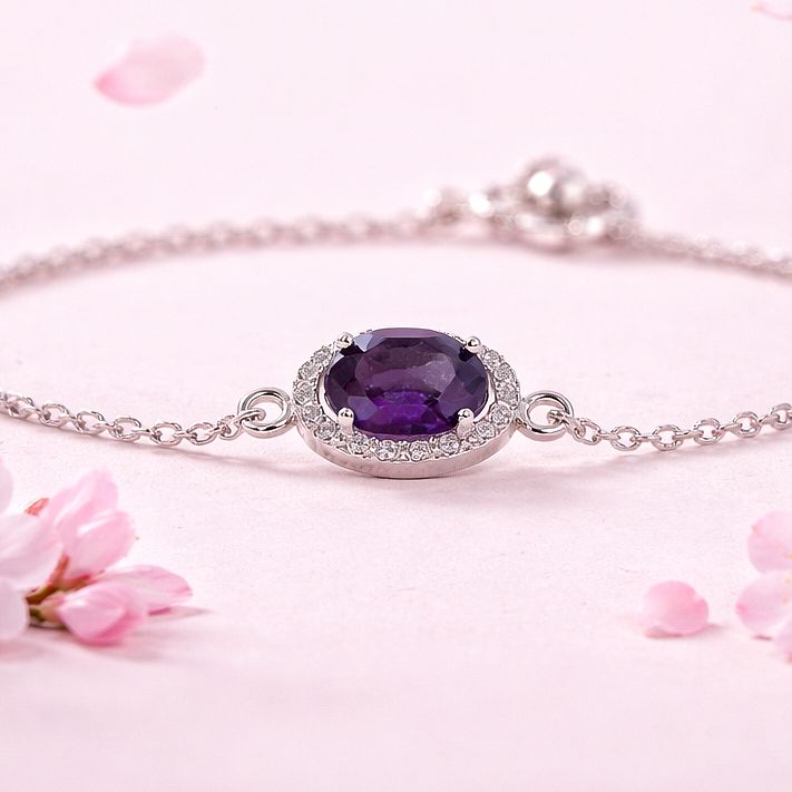 Pulsera Estilo princesa Morado Plata 925 Mx 