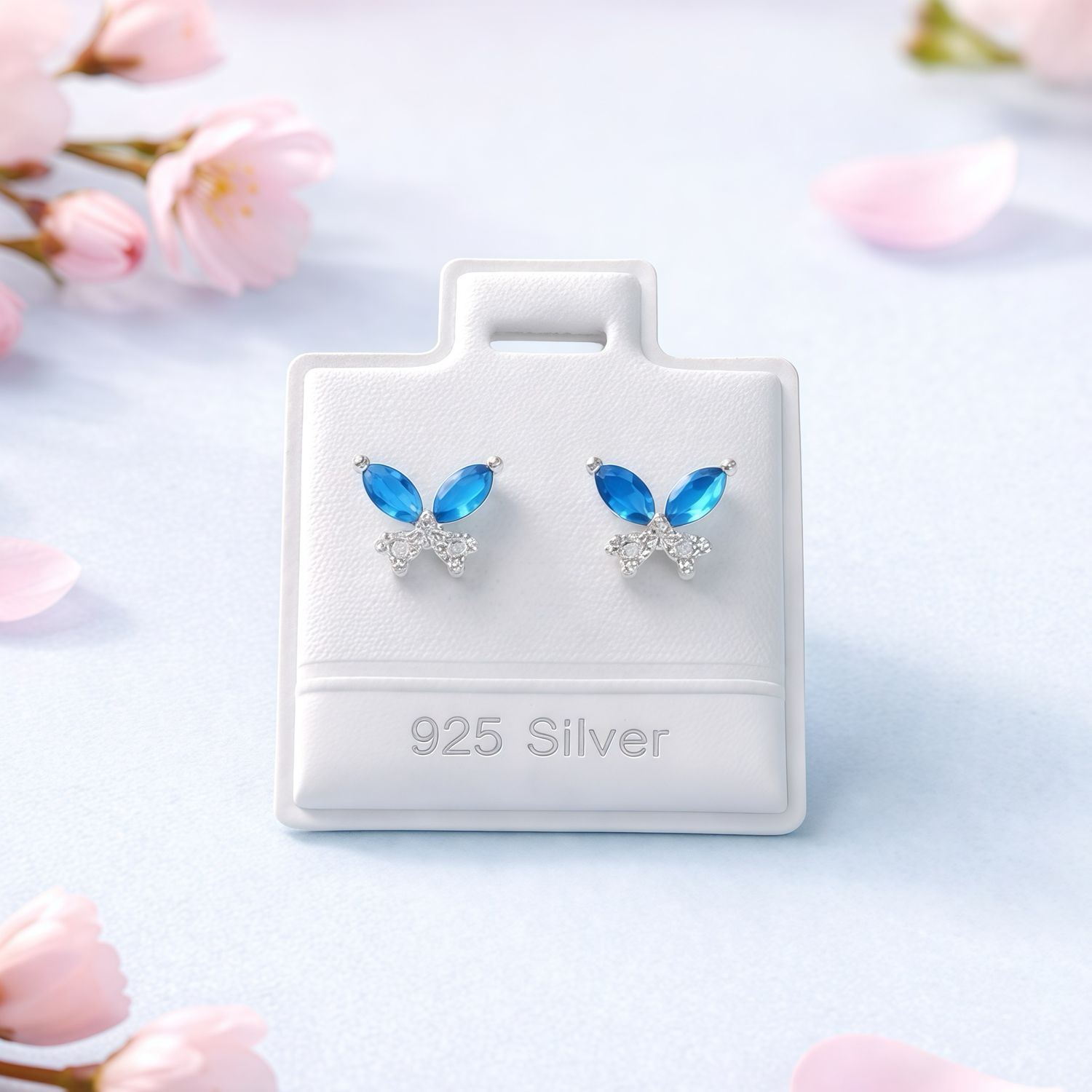 Broquel Mariposa Premium Blanco y Azul Plata 925 MX