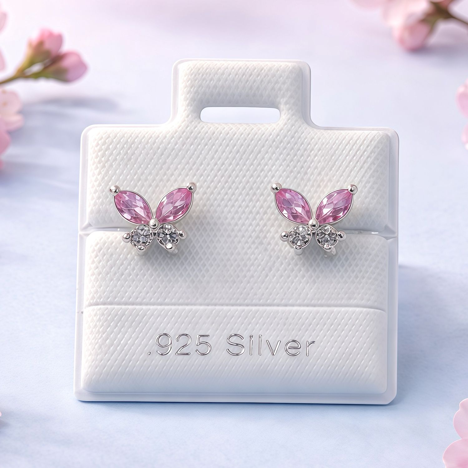 Broquel Mariposa Premium Blanco y Rosa Plata 925 MX