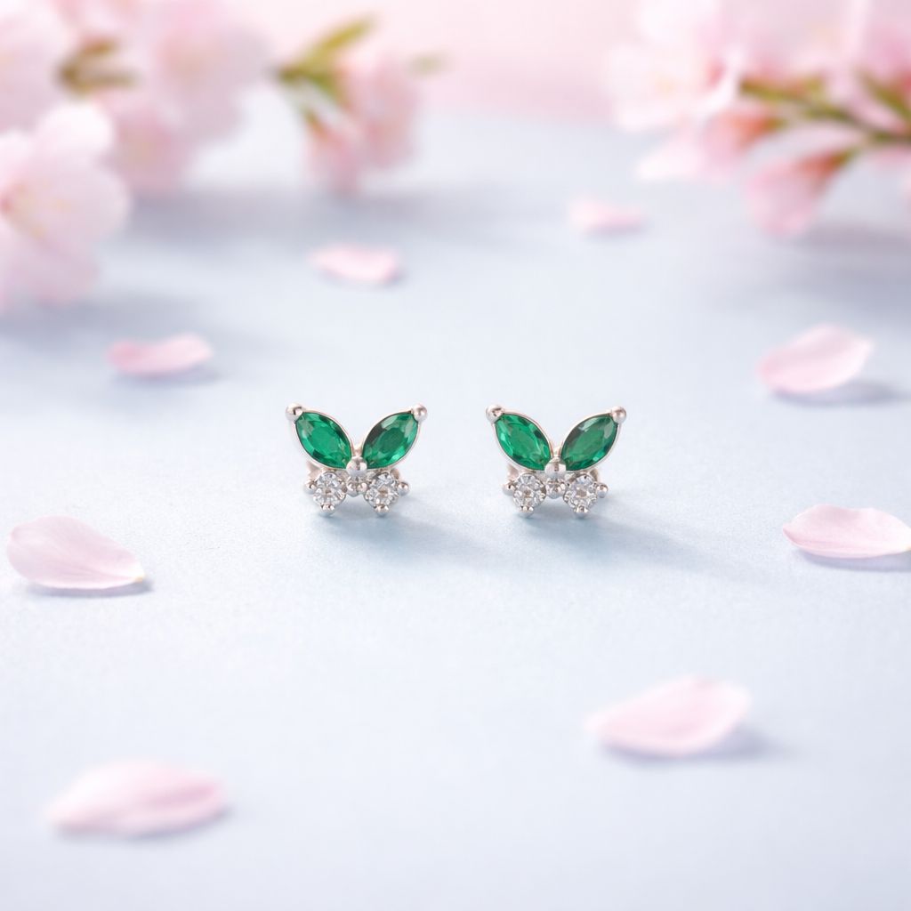 Broquel mariposa Premium verde y blanco Plata 925 MX