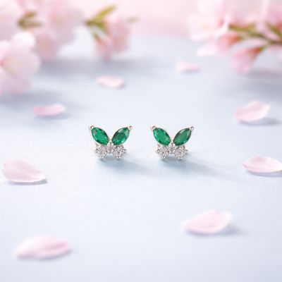 Broquel mariposa Premium verde y blanco Plata 925 MX