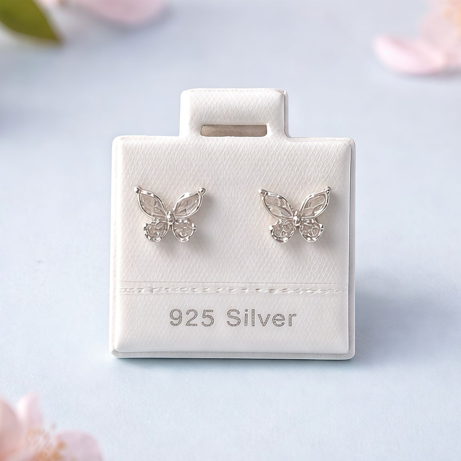 Broquel Mariposa Premium Blanco con Blanco  Plata 925 MX