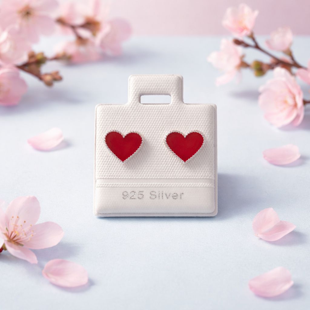 Broquel Corazon Boleado Rojo Plata 925 MX