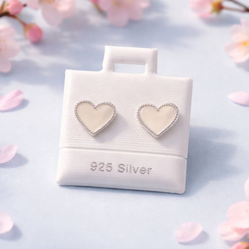 Broquel Corazon Boleado Blanco Plata 925 MX