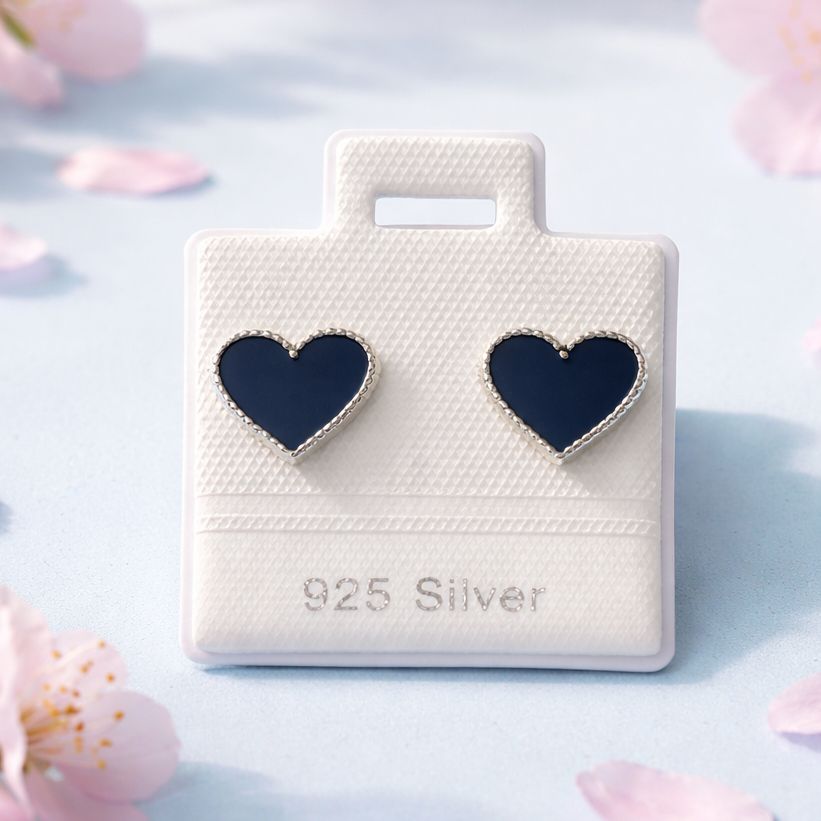 Broquel Corazon Boleado Negro Plata 925 MX