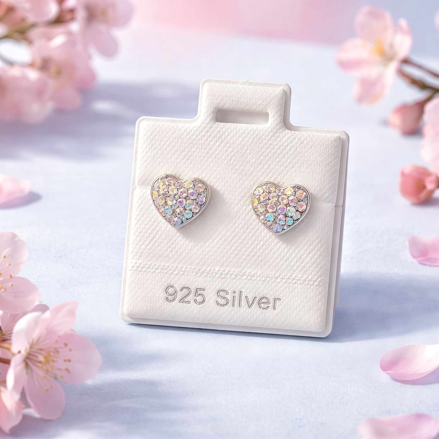 Broquel Corazon Pasta Cristales Tornasol Chico  Plata 925 MX