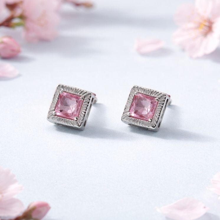 Broquel Bisel Cuadro 5mm Rosa Plata 925 MX