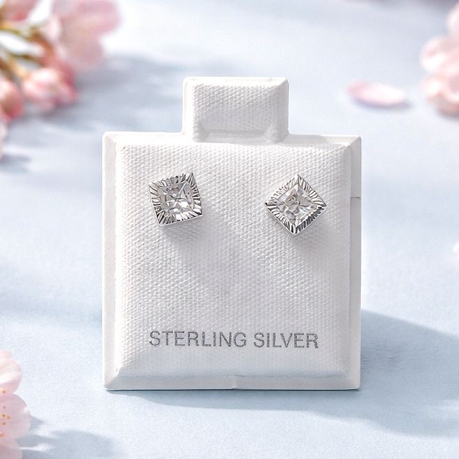 Broquel Bisel Cuadro 5mm Blanco Plata 925 MX