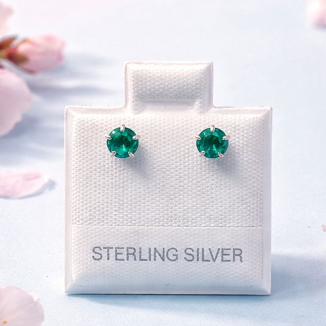 Broquel Recto Cubico con mariposita atras 4mm Verde Plata 925 MX