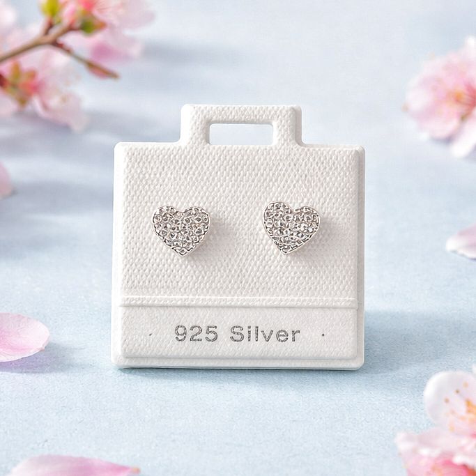 Broquel Corazon Pasta Cristales Blancos Chico  Plata 925 MX