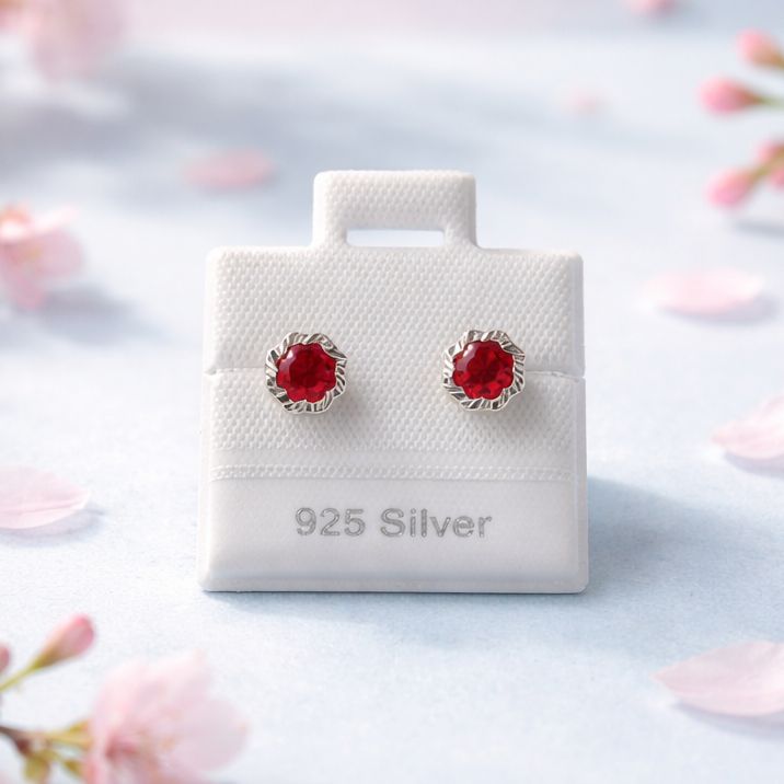 Broquel Flor Rehilete 6MM Rojo Plata 925 MX