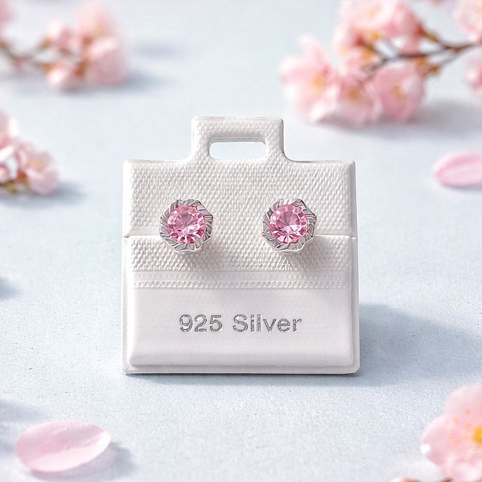 Broquel Flor Rehilete 6MM Rosa  Plata 925 MX