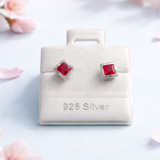 Broquel Bisel Cuadro 5mm Rojo Plata 925 MX