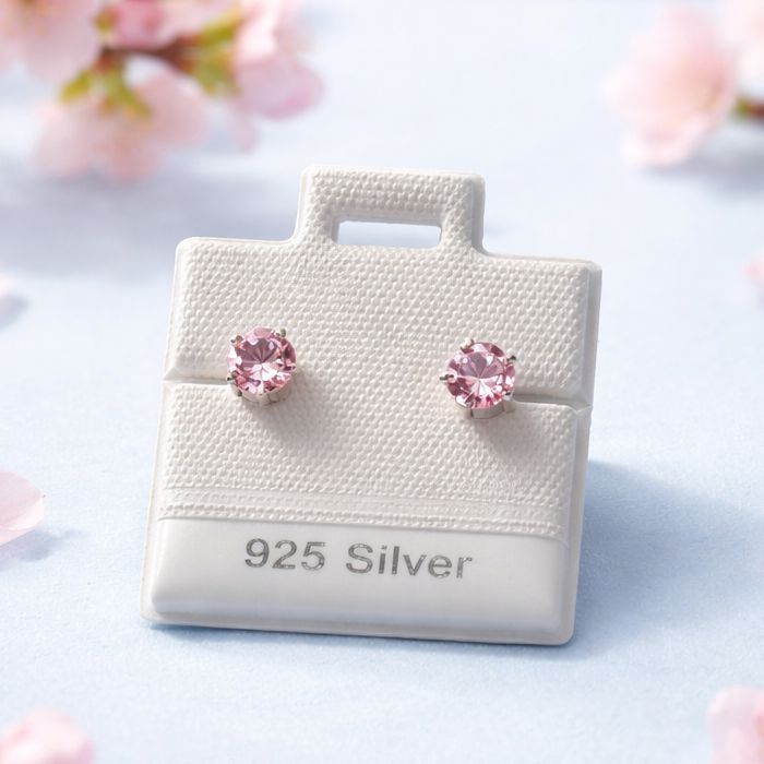 Broquel Recto Cubico con mariposita atras 4mm Rosa Plata 925 MX