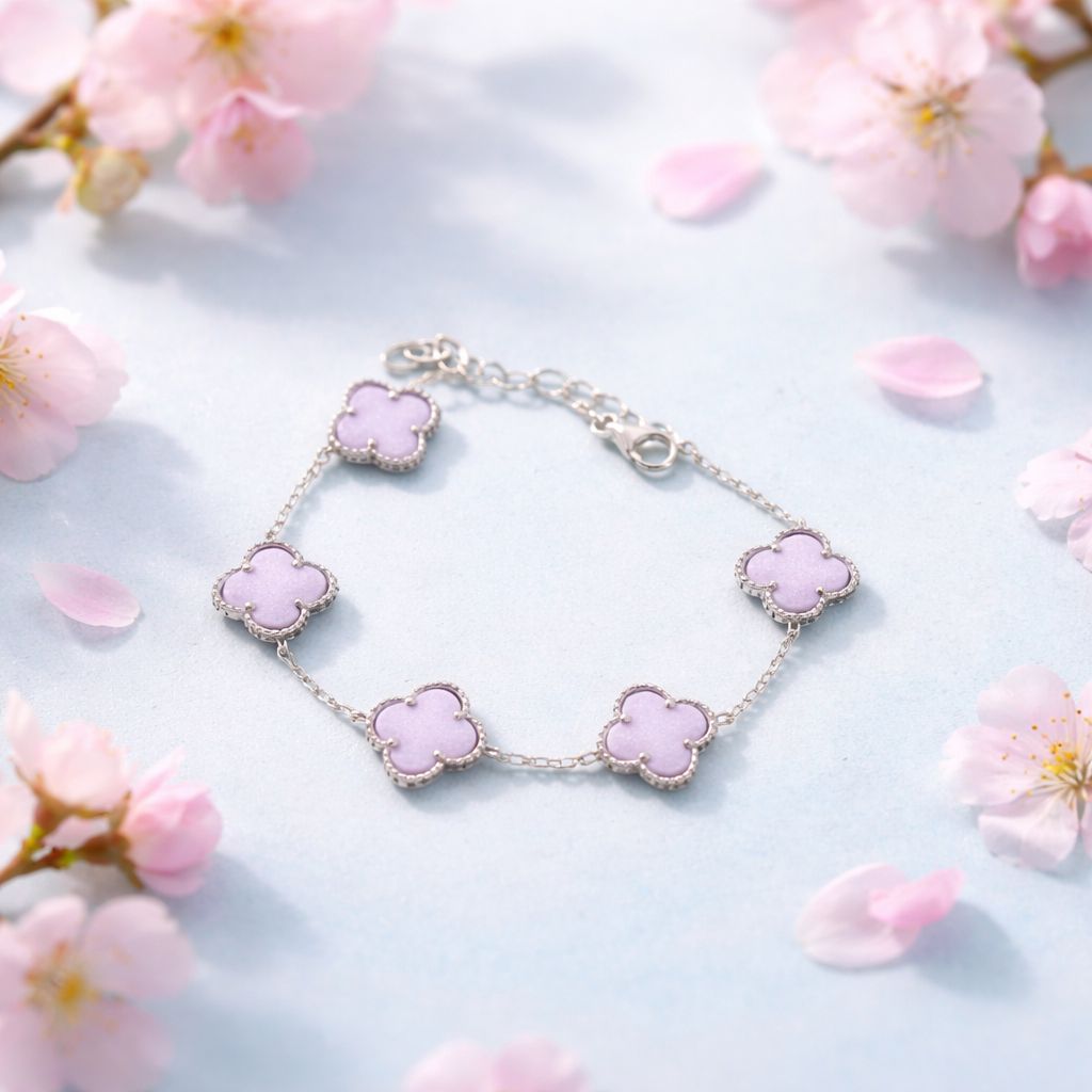 Pulsera Premium Trébol Rosa con rodio Plata 925 Italiana