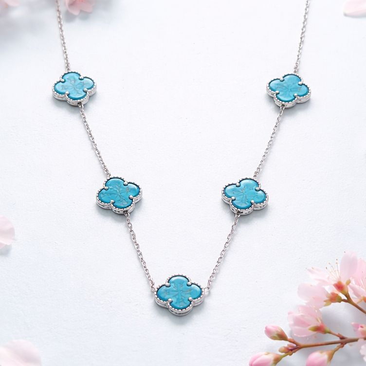 Collar Premium Trébol con Rodio Azul Plata 925 italiana