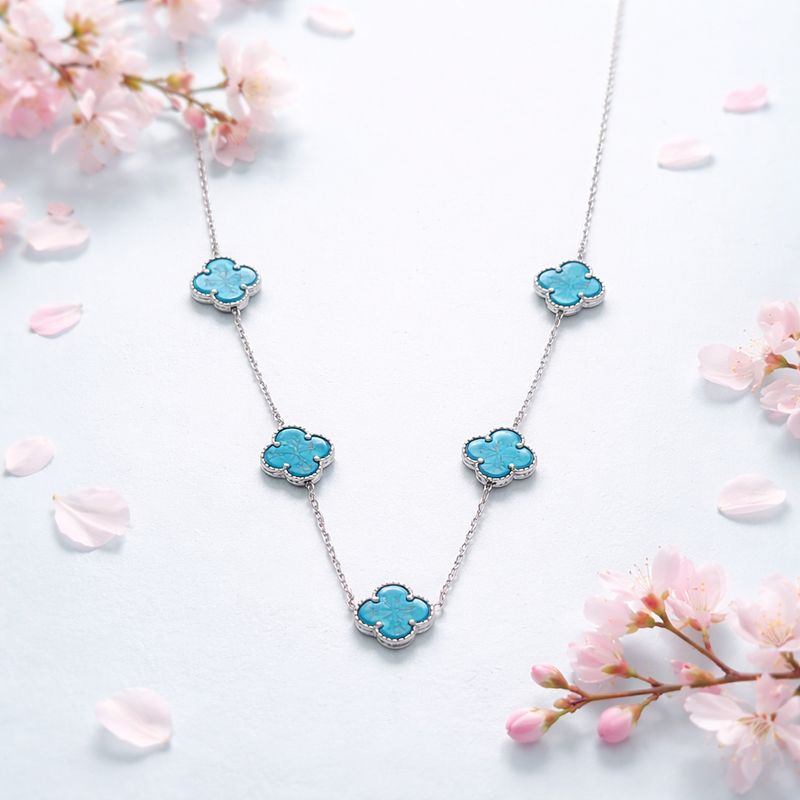 Collar Premium Trébol con Rodio Azul Plata 925 italiana