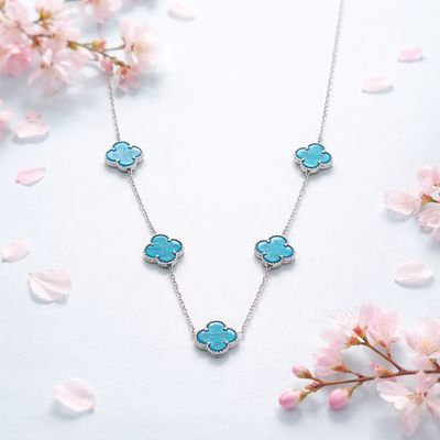Collar Premium Trébol con Rodio Azul Plata 925 italiana