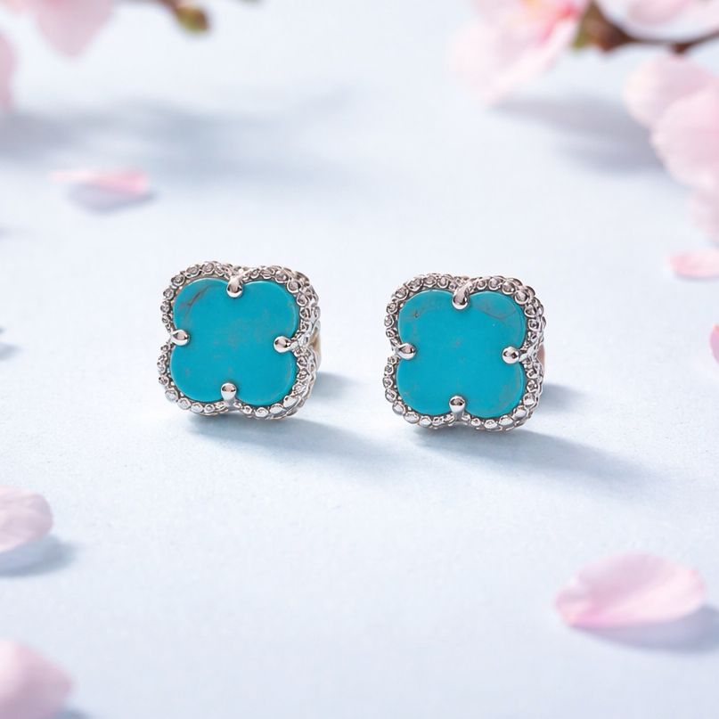 arete Premium Trébol Azul con Rodio plata 925 Italiano