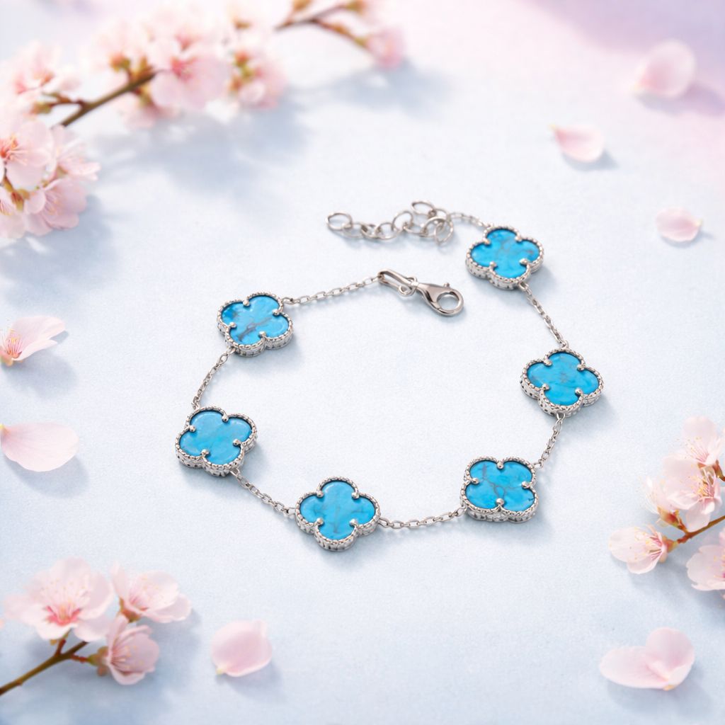 Pulsera Premium Trébol Azul con rodio Plata 925 Italiana