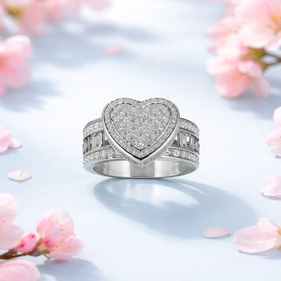 Anillo Corazon Premium Microapabe Plata 925 Italiana con Rodio