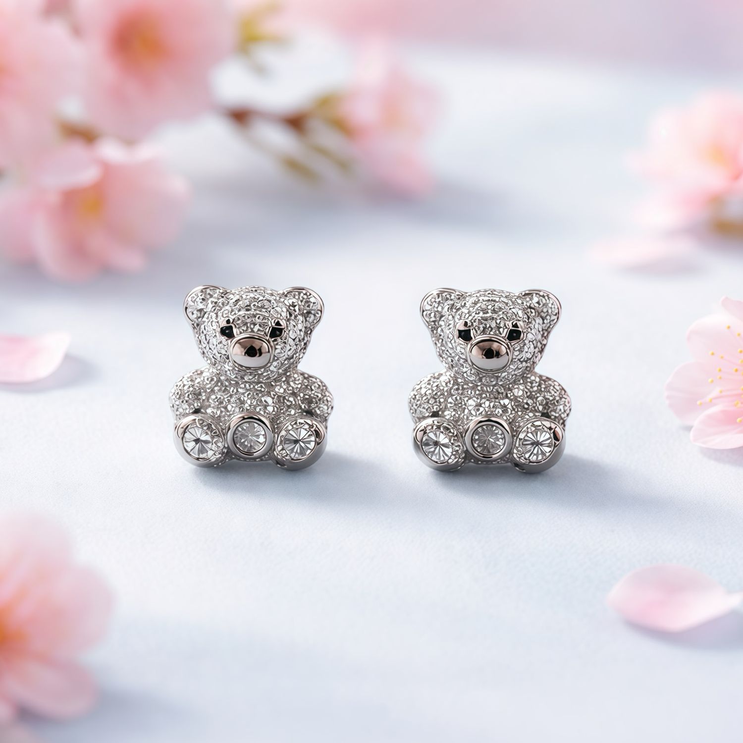 Arete Osito Premium Micropabe plata 925 con Rodio