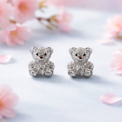 Arete Osito Premium Micropabe plata 925 con Rodio