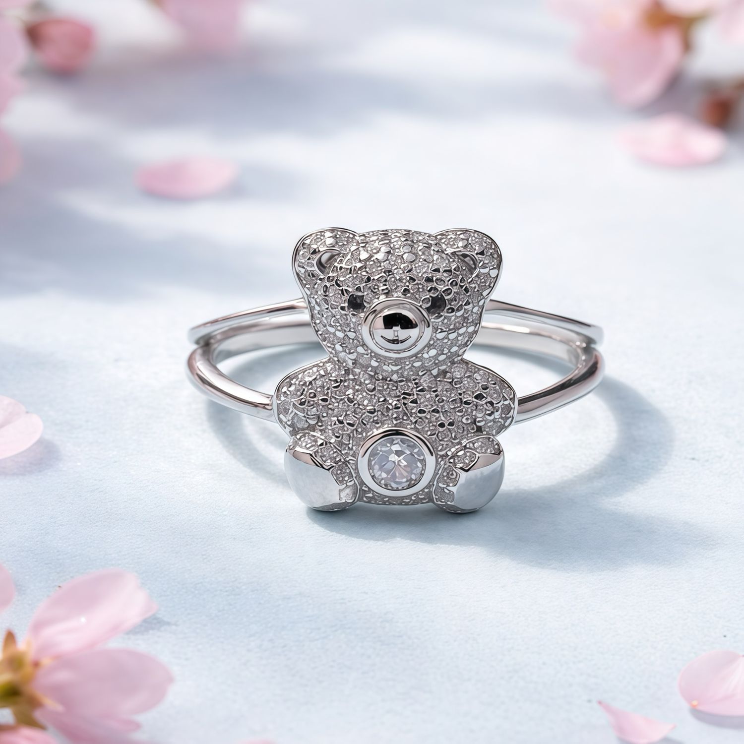 Anillo Osito Premium Microapabe Plata 925 Italiana con Rodio