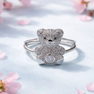 Anillo Osito Premium Microapabe Plata 925 Italiana con Rodio