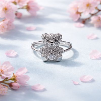 Anillo Osito Premium Microapabe Plata 925 Italiana con Rodio