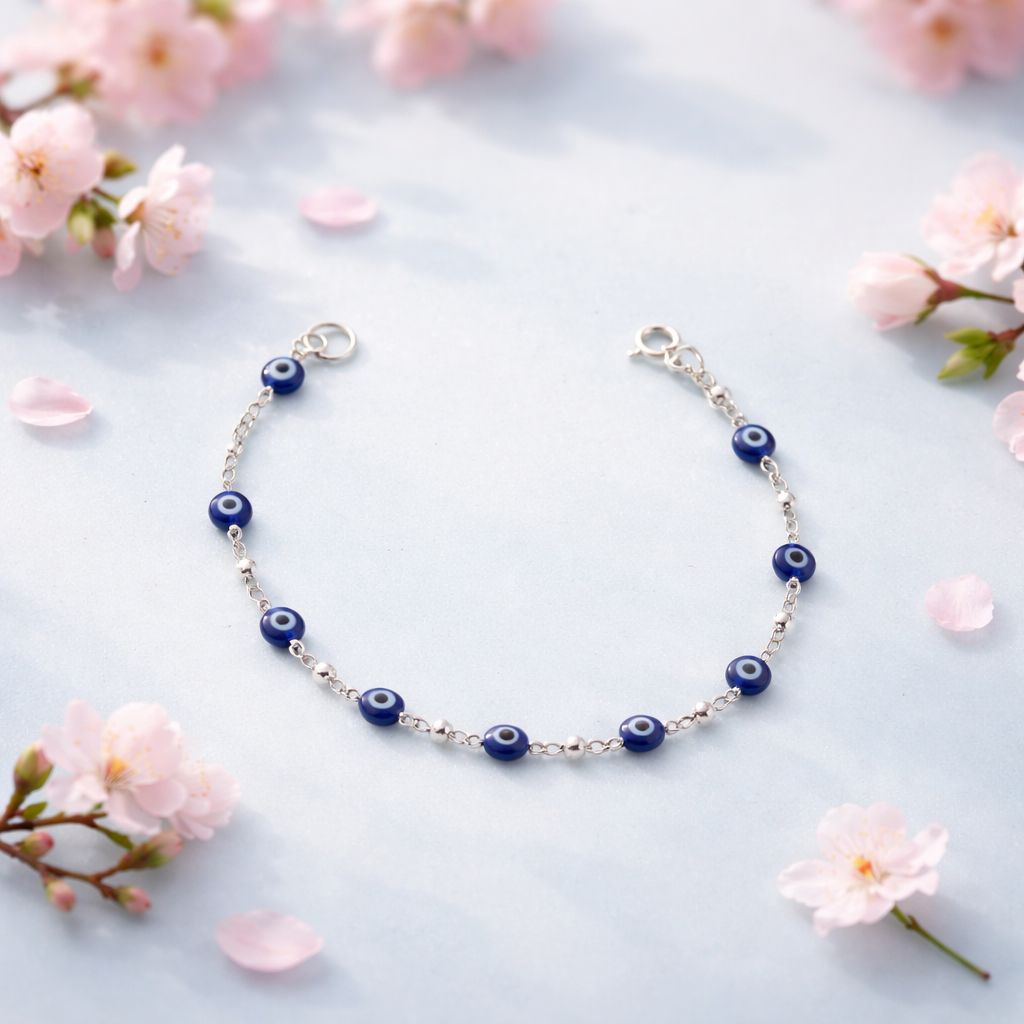 Pulsera Cristal Murano Ojitos Azul Plata 925 MX mide 7” 