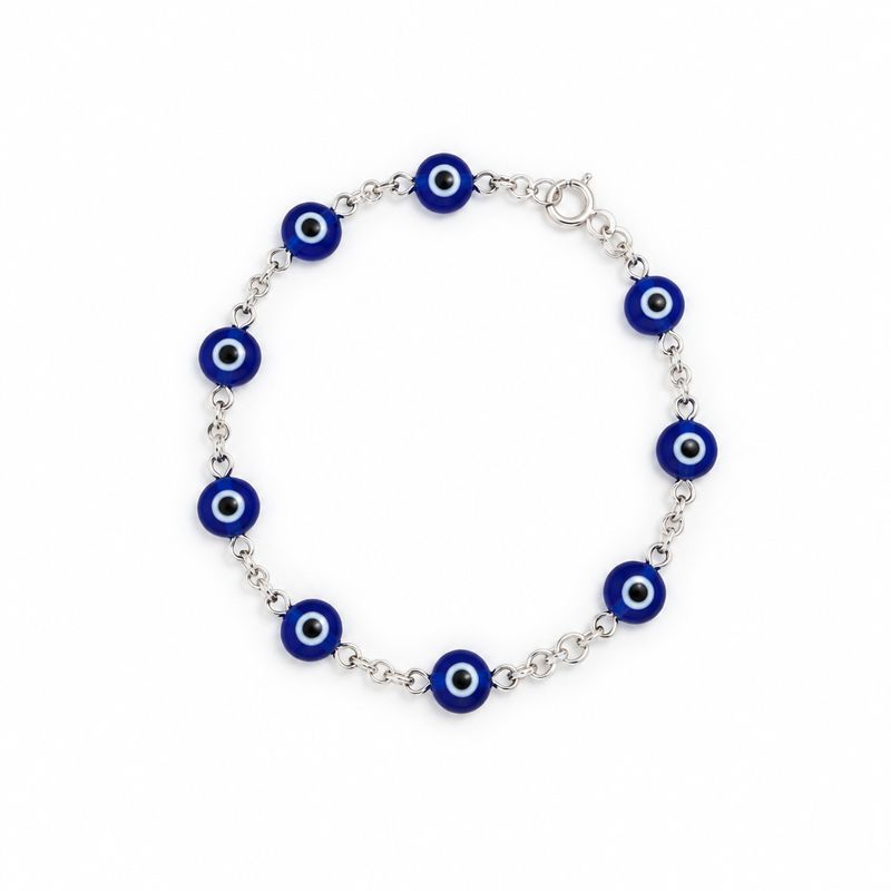 Pulsera Cristal Murano Ojitos Azul Plata 925 MX mide 7”