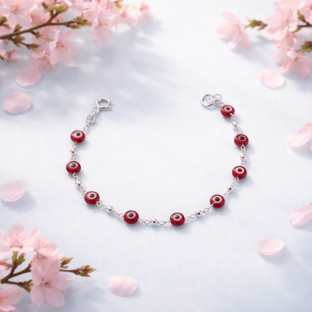 Pulsera Cristal Murano Ojitos Rojos Plata 925 MX mide 7”