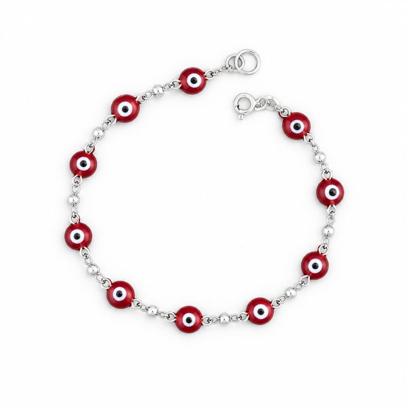 Pulsera Cristal Murano Ojitos Rojos Plata 925 MX mide 7”