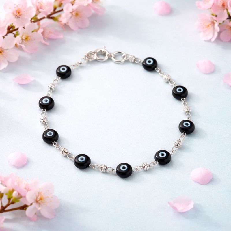 Pulsera Cristal Murano Ojitos negros Plata 925 MX mide 7”