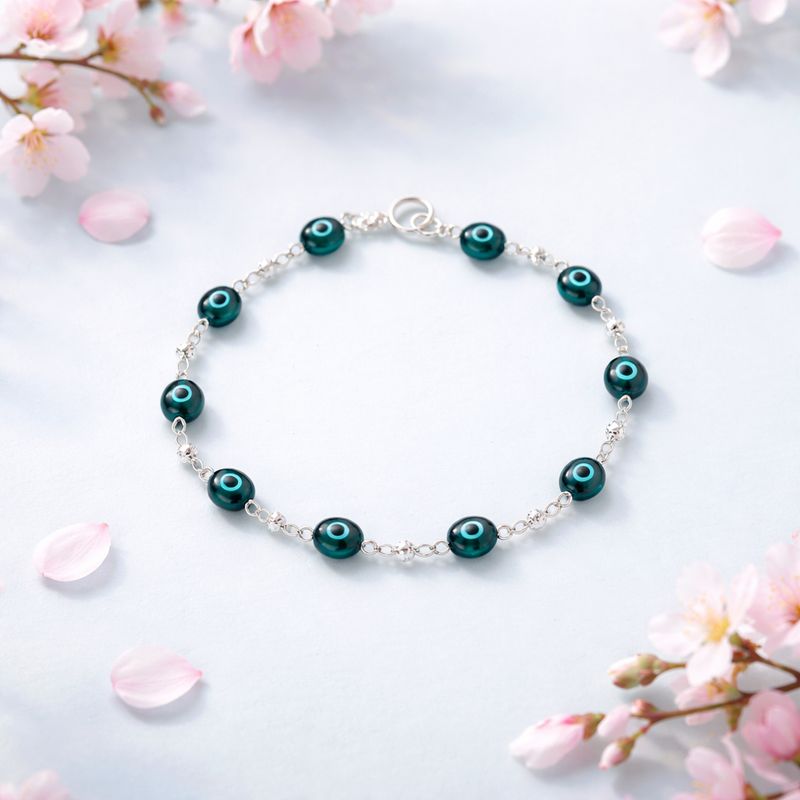 Pulsera Cristal Murano Ojitos aqua Plata 925 MX mide 7”