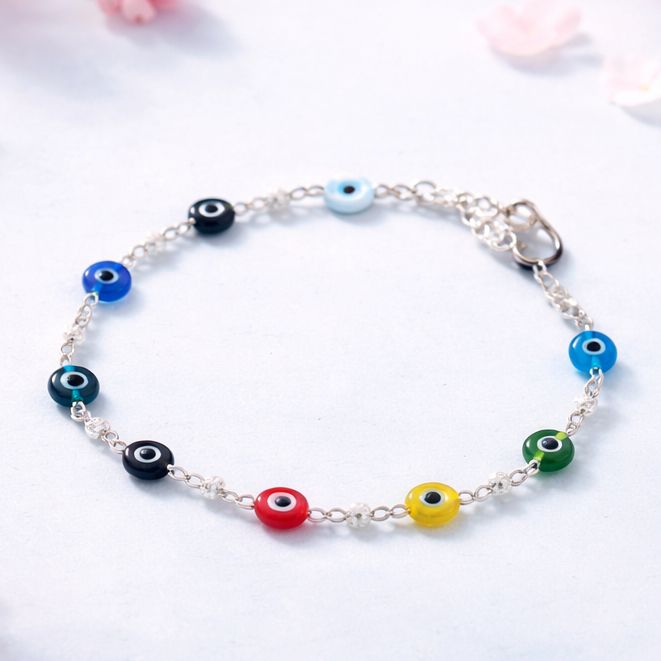Pulsera Cristal Murano Ojitos Multicolor Plata 925 MX mide 7”